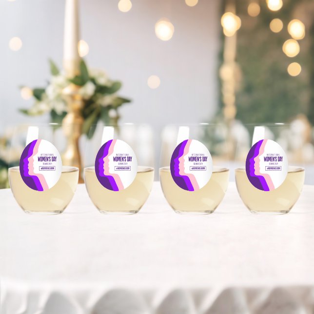 Colourful Faces International Women's Day March 8 Stemless Wine Glass (Insitu (Wedding))