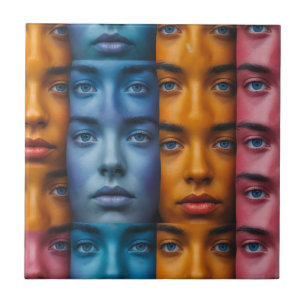Colourful Faces Pattern Ceramic Tile