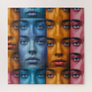 Colourful Faces Pattern Jigsaw Puzzle