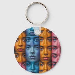 Colourful Faces Pattern Key Ring
