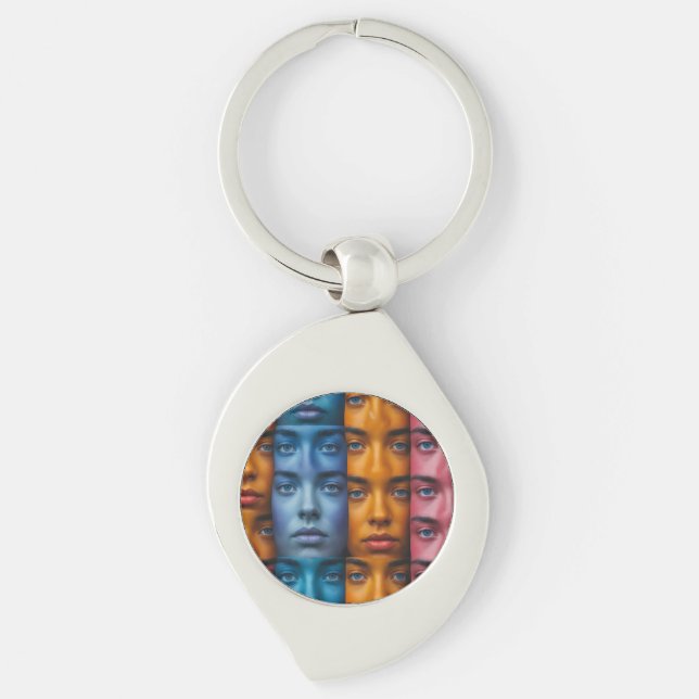 Colourful Faces Pattern Key Ring (Front)