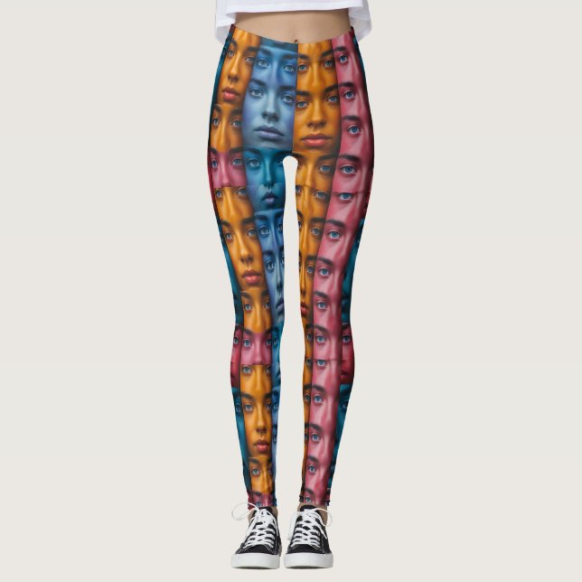 Colourful Faces Pattern Leggings (Front)