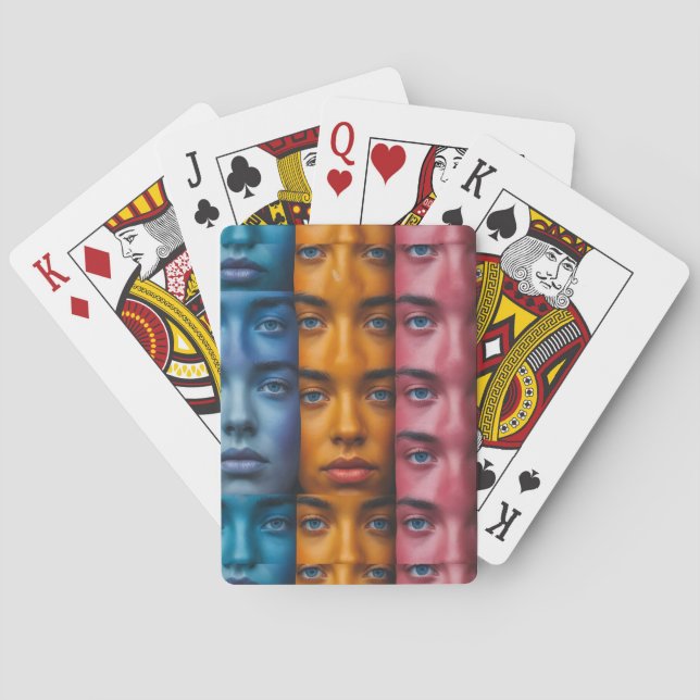 Colourful Faces Pattern Playing Cards (Back)