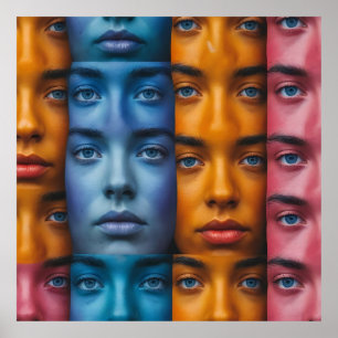 Colourful Faces Pattern Poster