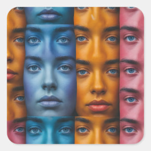 Colourful Faces Pattern Square Sticker