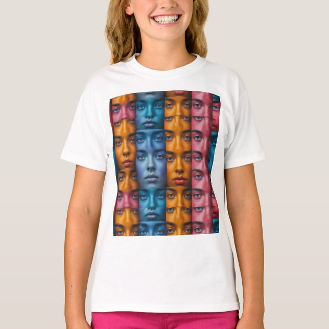 Colourful Faces Pattern T-Shirt (Front)