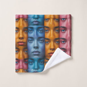 Colourful Faces Pattern Wash Cloth