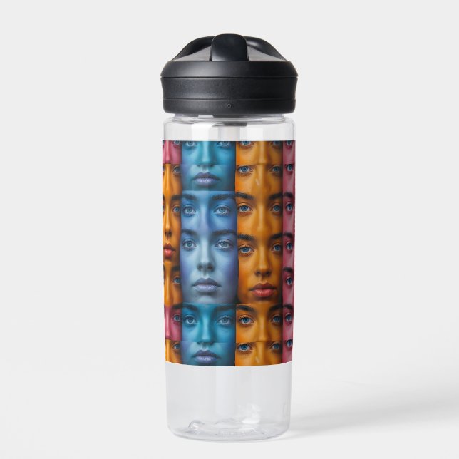 Colourful Faces Pattern Water Bottle (Front)
