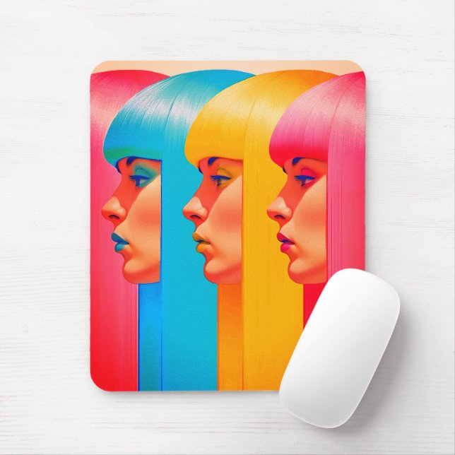 Colourful Faces Vibrant Multicolor Side Profiles Mouse Pad (With Mouse)