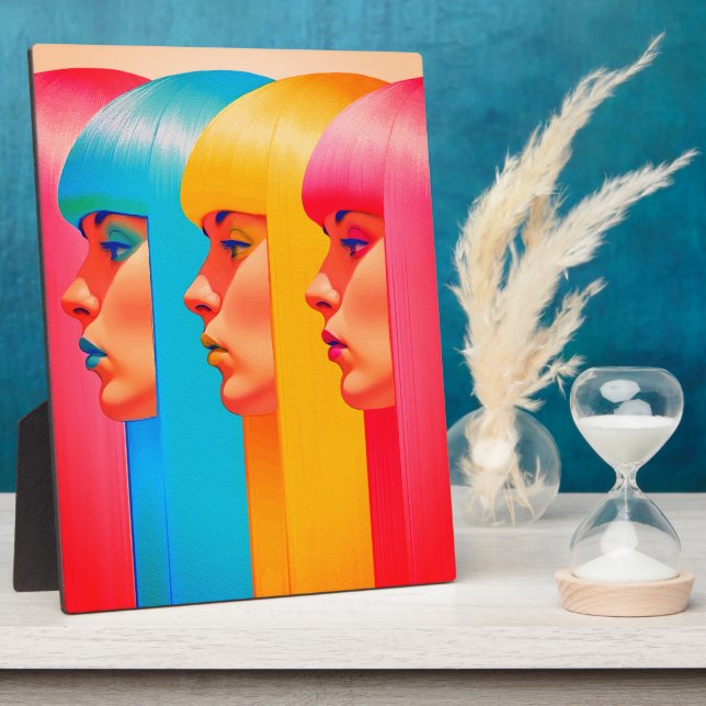 Colourful Faces Vibrant Multicolor Side Profiles Plaque (Side)