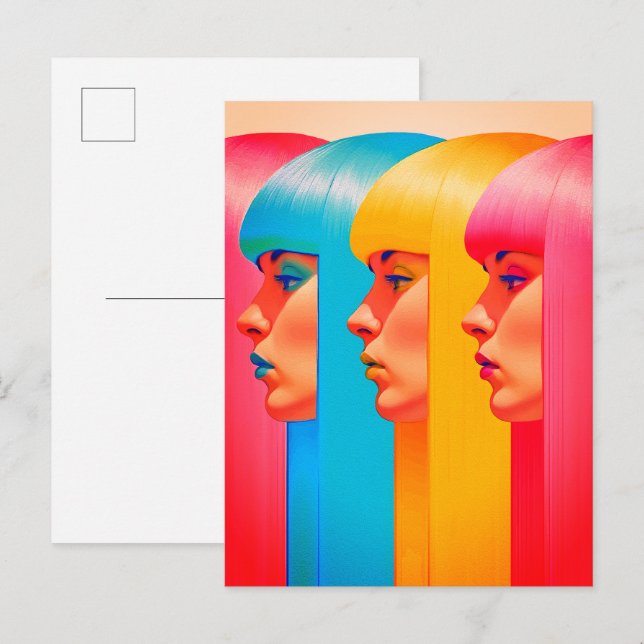 Colourful Faces Vibrant Multicolor Side Profiles Postcard (Front/Back)