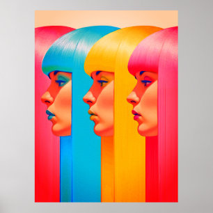 Colourful Faces Vibrant Multicolor Side Profiles Poster