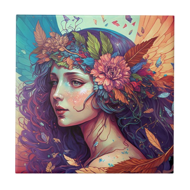 Colourful Fairy Angel Wings Fantasy Art Ceramic Tile (Front)