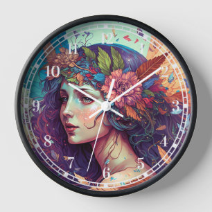 Colourful Fairy Angel Wings Fantasy Art Clock