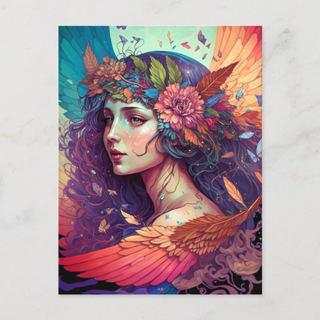 Colourful Fairy Angel Wings Fantasy Art Postcard (Front)