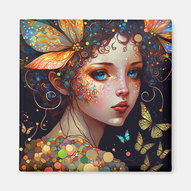 Colourful Fairy Butterflies Fantasy Art Magnet (Front)
