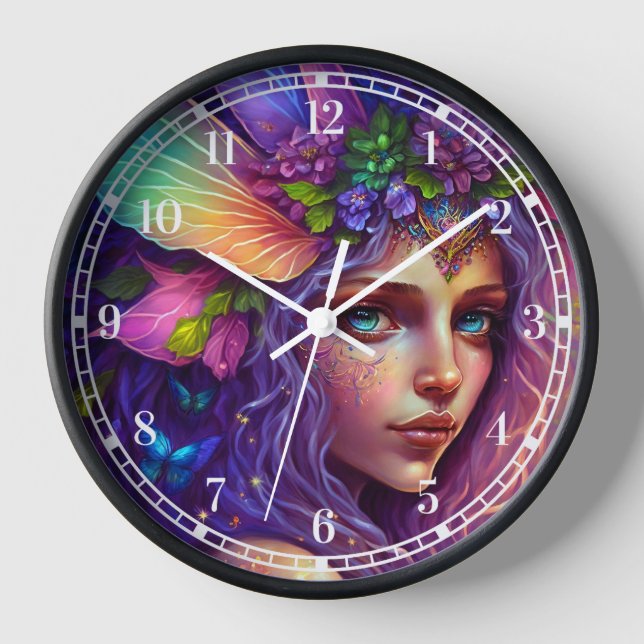 Colourful Fairy Fantasy Art Clock (Front)