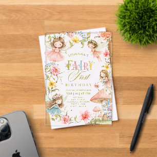 Colourful Fairy First Birthday Enchanted garden Acrylic Invitations
