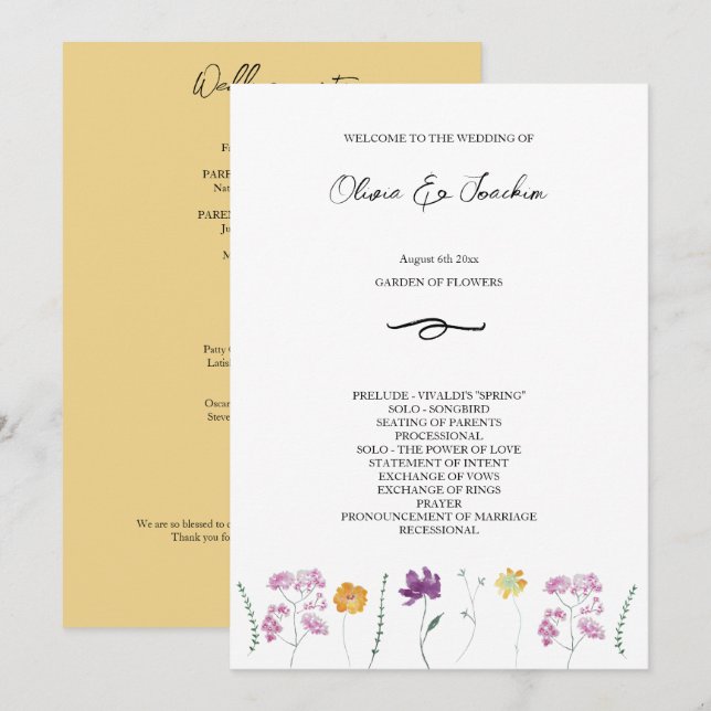 Colourful Fairy Garden Watercolor Hand-painted Program (Front/Back)