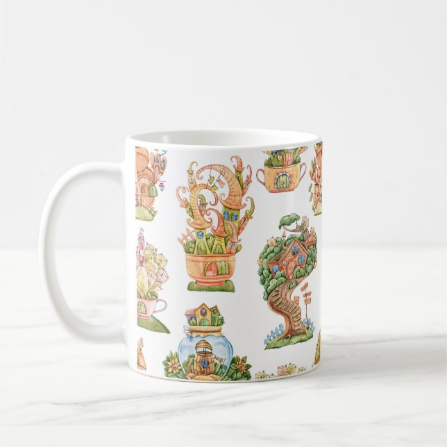 Colourful Fairy Tale Houses Pattern Coffee Mug (Left)