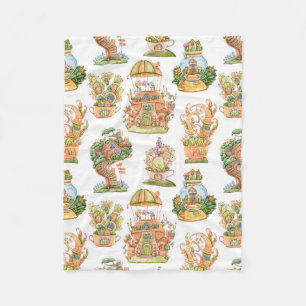 Colourful Fairy Tale Houses Pattern Fleece Blanket