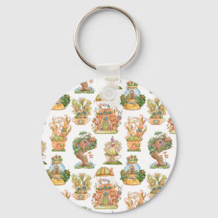 Colourful Fairy Tale Houses Pattern Key Ring