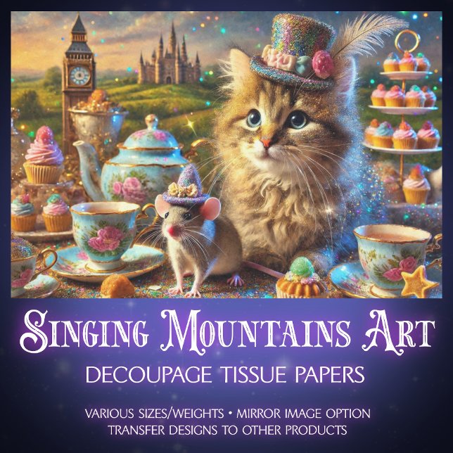Colourful Fairytale Cat and Mouse Decoupage  Tissue Paper (Creator Uploaded)