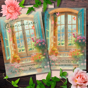 Colourful Fairytale Garden Window Quinceañera Invitation
