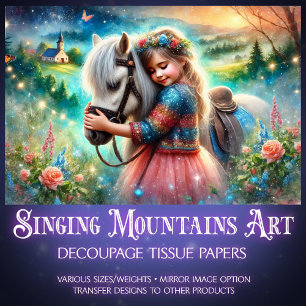 Colourful Fairytale Horse and Flower Girl Decoupag Tissue Paper