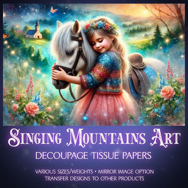 Colourful Fairytale Horse and Flower Girl Decoupag Tissue Paper (Creator Uploaded)