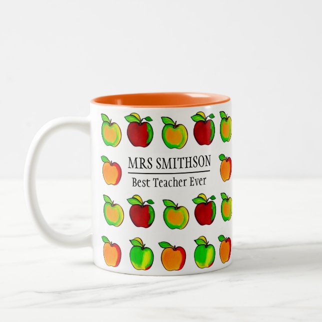  Colourful Fall Apple Pattern Cute Gift For Teache Two-Tone Coffee Mug (Left)