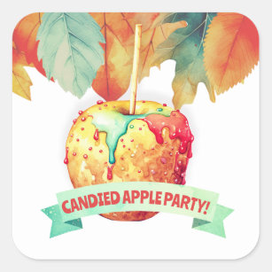 Colourful Fall Autumn Candied Apple Party Square Sticker