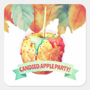 Colourful Fall Autumn Candied Apple Party Square Sticker