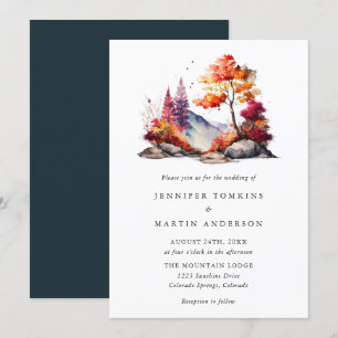 Colourful Fall Autumn Forest Mountain Wedding Invitation