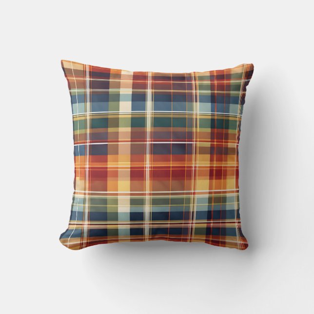 Colourful Fall Autumn Thanksgiving Plaid  Cushion (Front)
