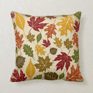 Colourful Fall Autumn Tree Leaves Pattern Cushion