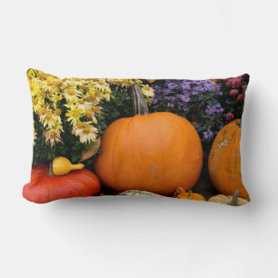 Colourful fall decorative pumpkin display lumbar cushion