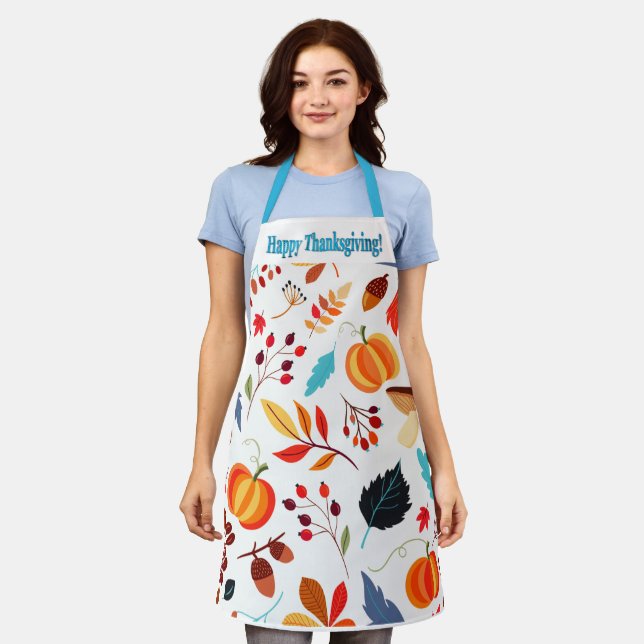 Colourful Fall Design Happy Thanksgiving Apron (Worn)
