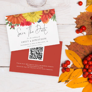 Colourful Fall Floral QR Code Wedding Save The Dat Date