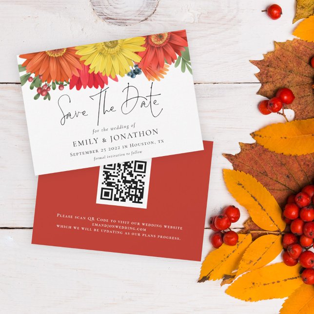 Colourful Fall Floral QR Code Wedding Save The Dat Save The Date (Creator Uploaded)