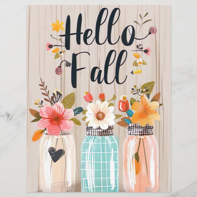 colourful fall flowers design scrapbook paper (Front)