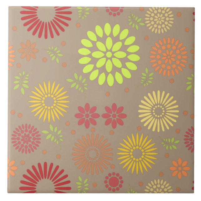 Colourful Fall Flowers in Warm Shades Ceramic Tile (Front)