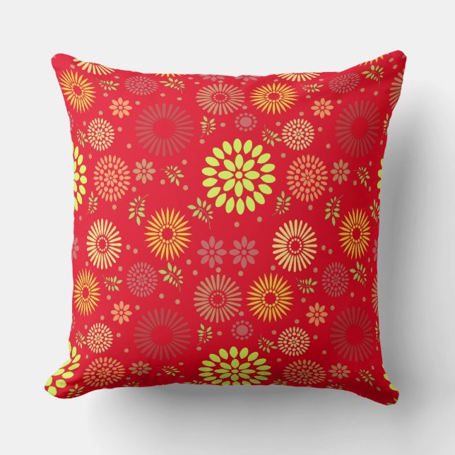 Colourful Fall Flowers in Warm Shades Cushion (Front)