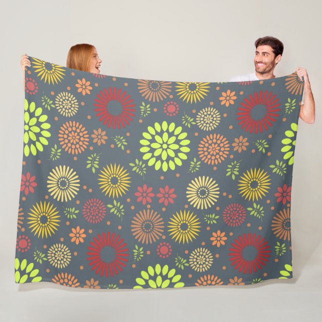 Colourful Fall Flowers in Warm Shades Fleece Blanket (In Situ)
