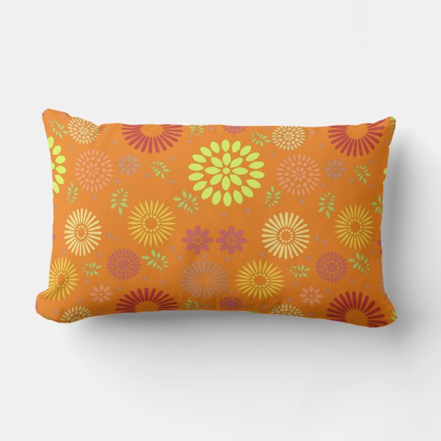 Colourful Fall Flowers in Warm Shades Lumbar Cushion (Front)