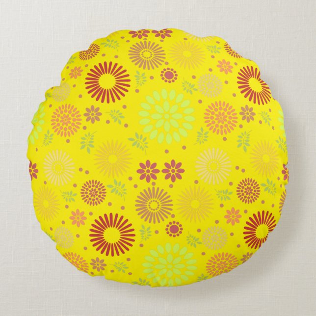 Colourful Fall Flowers in Warm Shades Round Cushion (Front)