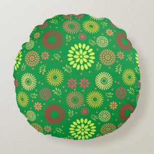 Colourful Fall Flowers in Warm Shades Round Cushion