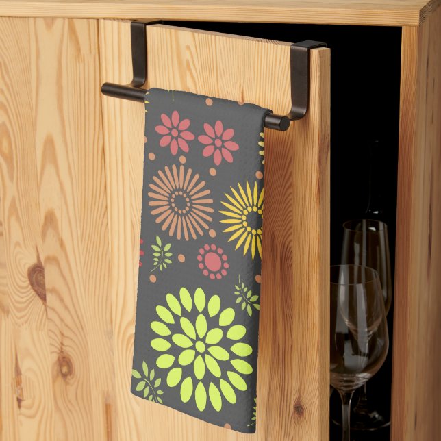 Colourful Fall Flowers in Warm Shades Tea Towel (Thirds Fold)