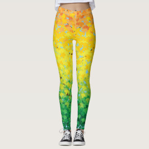 Colourful Fall Foliage Maple Leaves Ombre Pattern Leggings