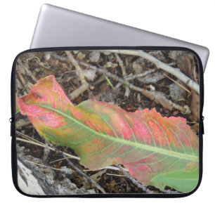 Colourful Fall Leaf on Wood Chips Laptop Sleeve
